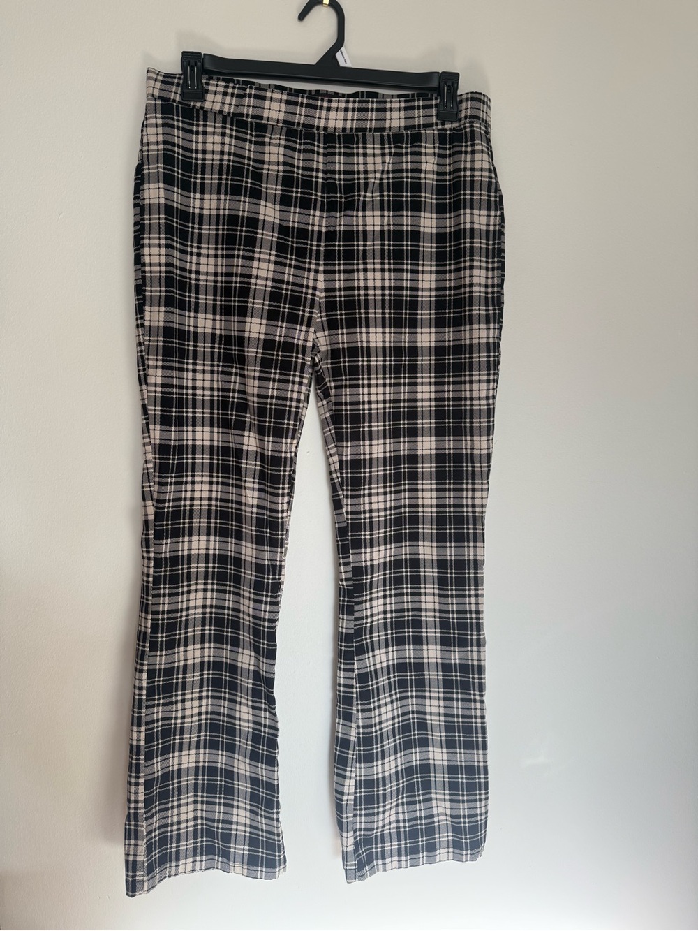 Women's Black and White Plaid Wide-Leg Pants
